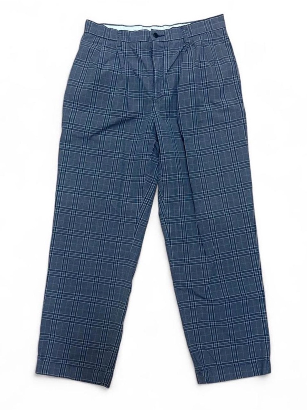 Brooks brothers blue plaid Elliot men’s pants pleats pockets cuffed hem 33 x 30